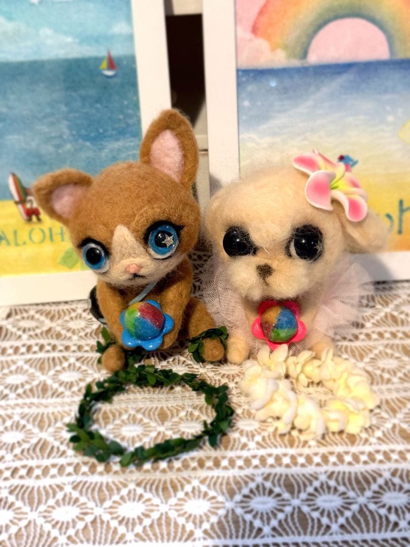 ハワイ風景パステル画とオリジナルキャラクター　プードルのAnelaちゃんセット