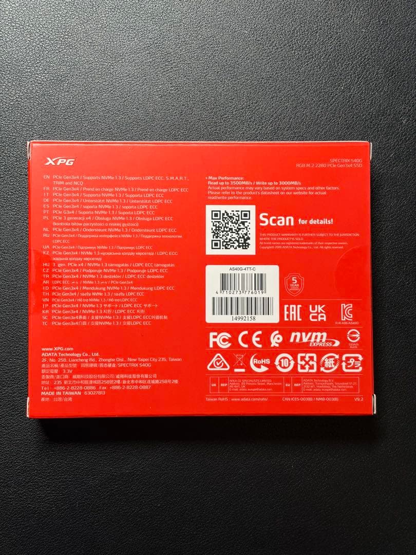 ADATA XPG SPECTRIX S40G M.2 SSD 4TB新品