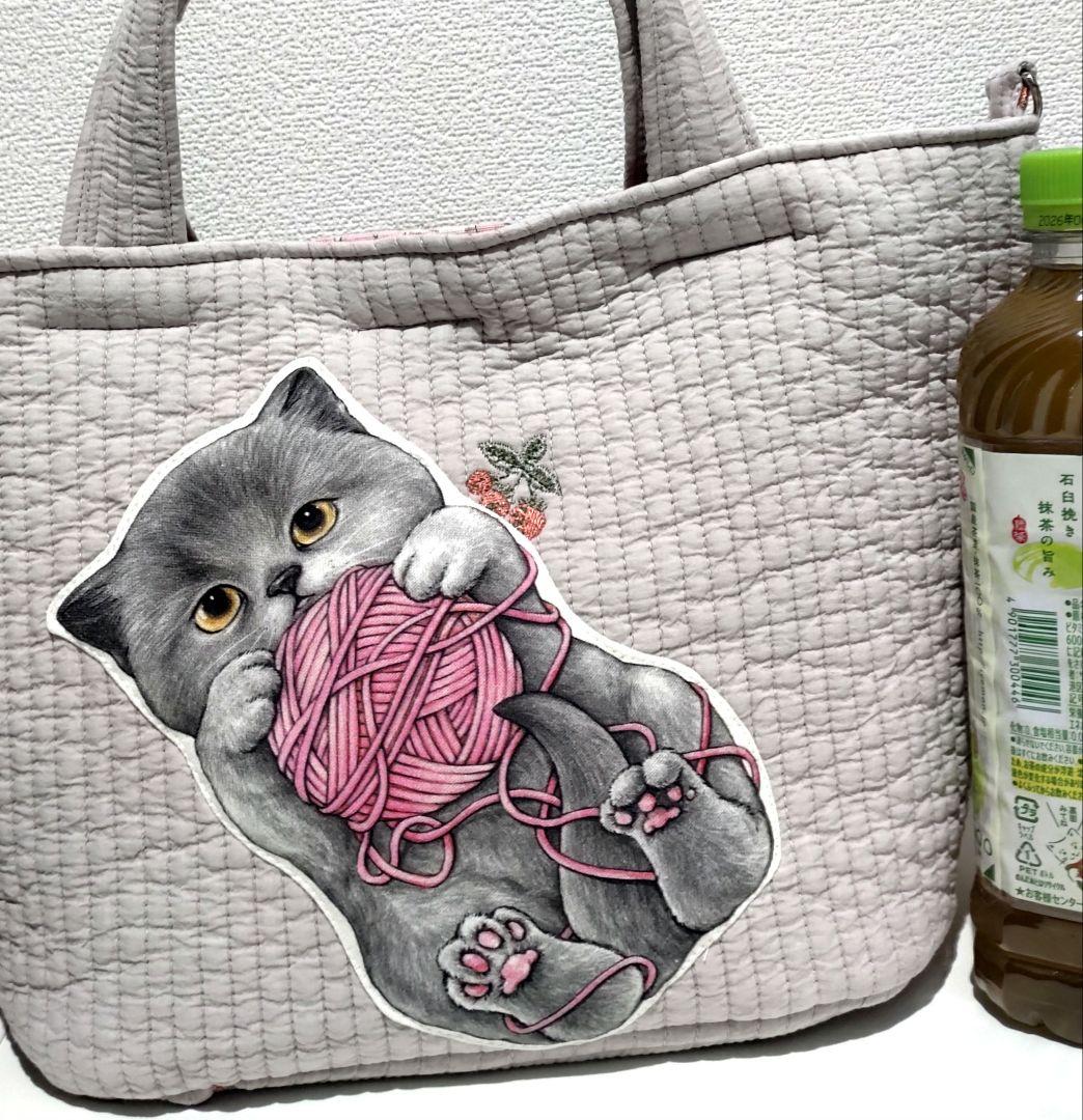 ゆ*ら様 可愛いグレー猫ちゃんヌビバケツトート　♡　コヤンイサムチョン　ハンドメ