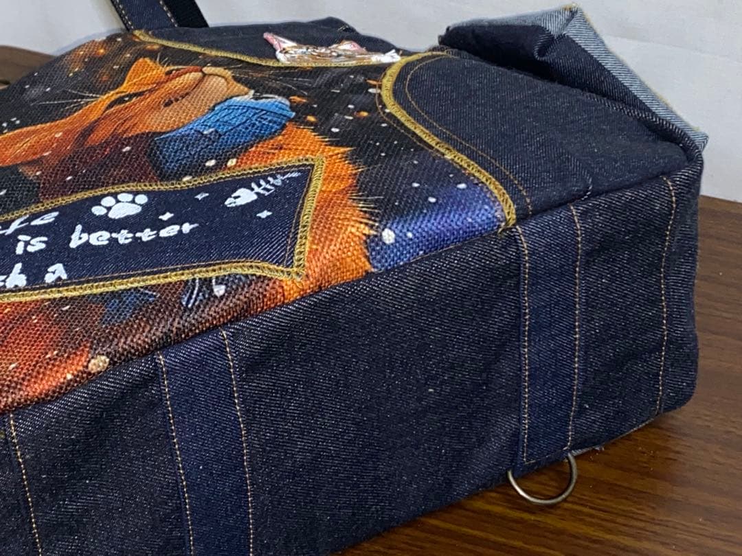 ☆ハンドメイド☆ステンシル☆トラ猫☆リュック対応☆4wayあおりバッグ