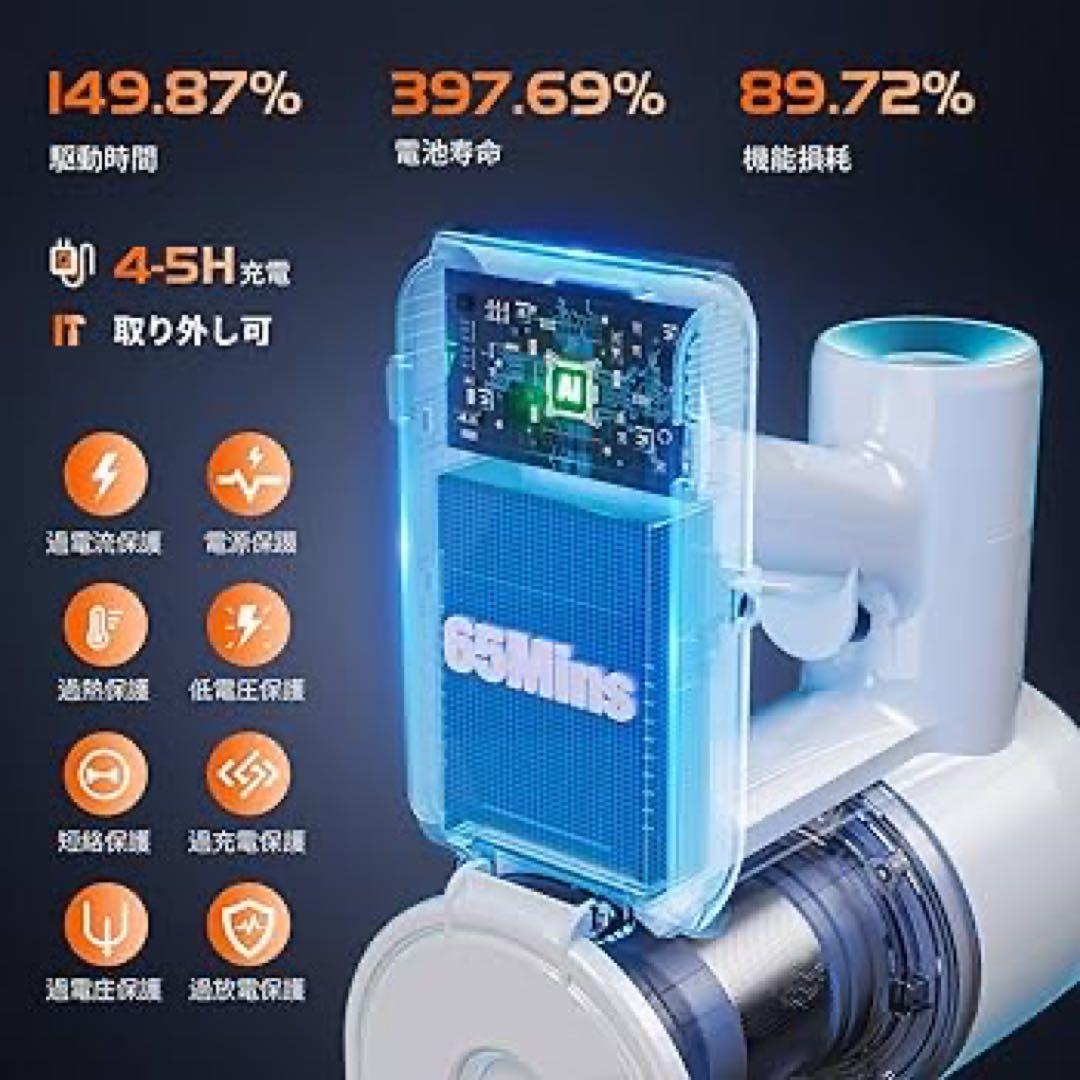 掃除機 コードレス 90Kpa 自立式 充電スタンド サイクロン 強力吸引力