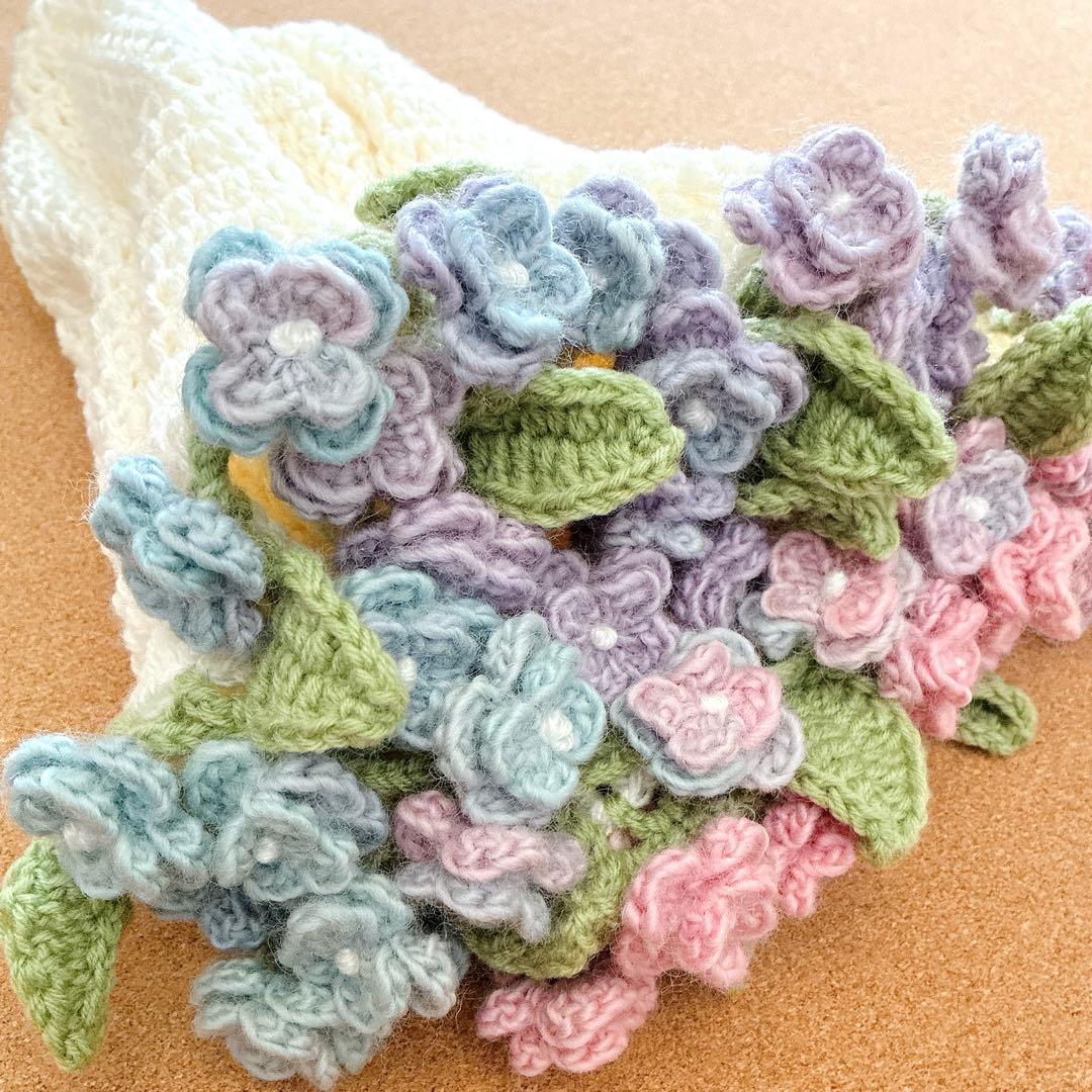 紫陽花　花束ブランケット ブーケブランケット　手編み ハンドメイド 80cm