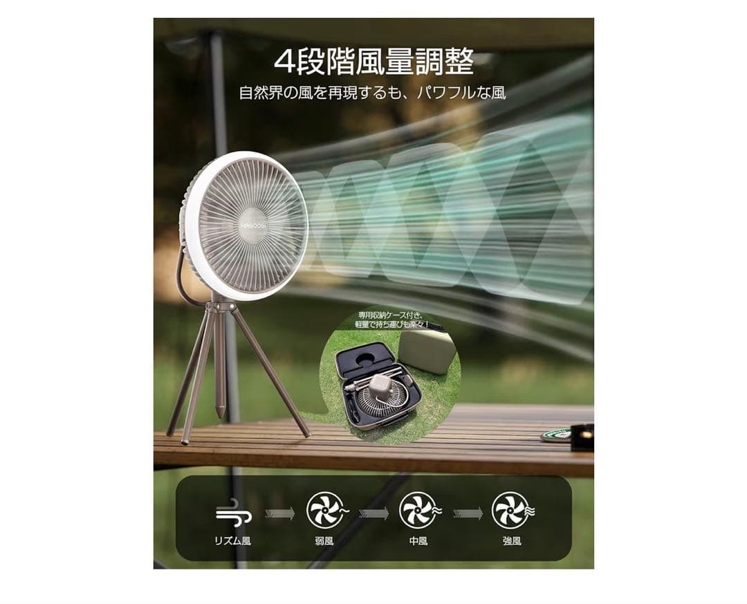新品 充電式 扇風機 三脚 リモコン LEDライト ケース付
