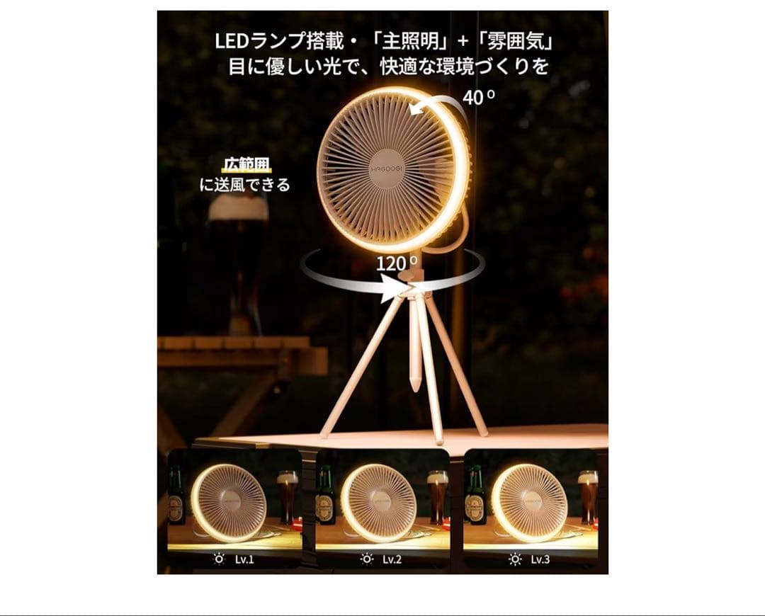 新品 充電式 扇風機 三脚 リモコン LEDライト ケース付