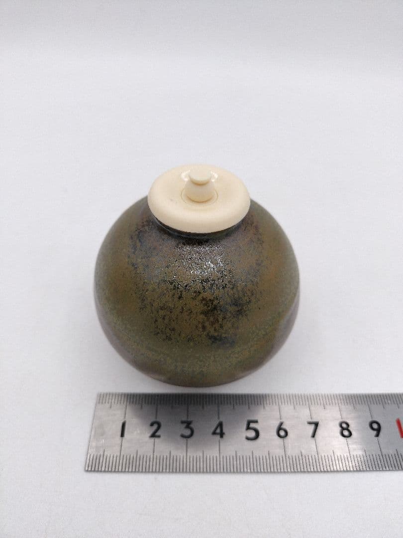 d149【新品・未使用】茄子茶入 紹鴎緞子 信水窯 ラクト蓋 正絹 茶道具