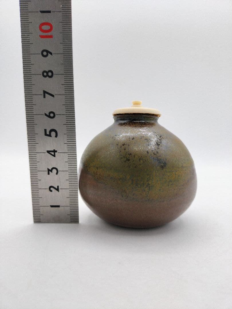 d149【新品・未使用】茄子茶入 紹鴎緞子 信水窯 ラクト蓋 正絹 茶道具