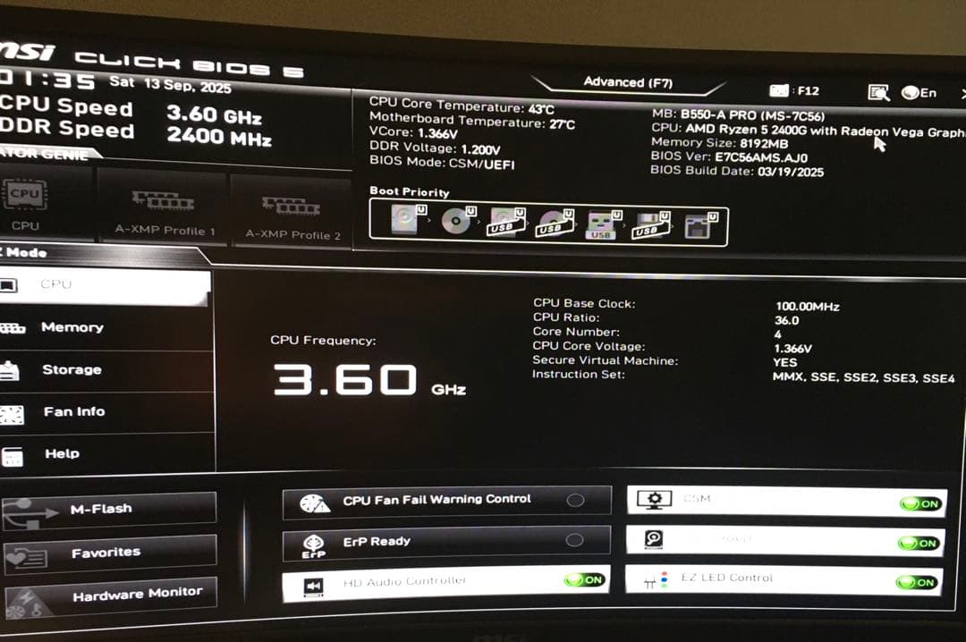 MSI B550-A PRO マザーボード　メモリ8g