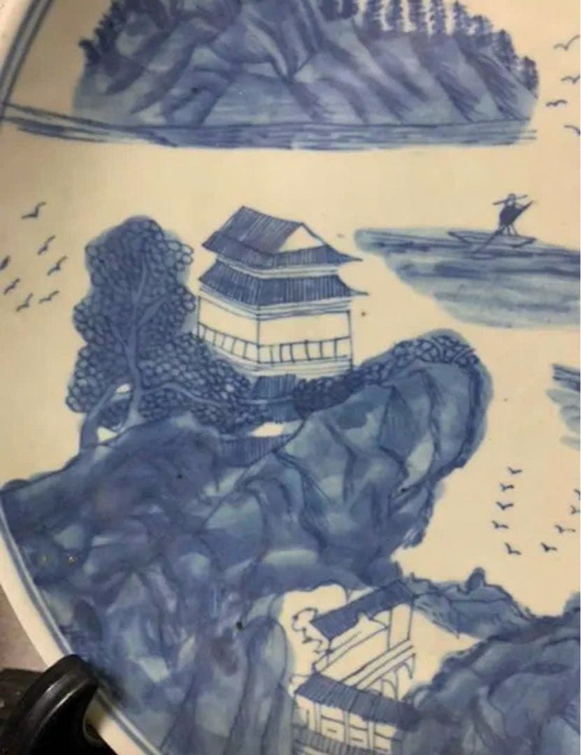 清朝　中國古美術　青白磁 山水画 装飾皿清中朝　骨董品