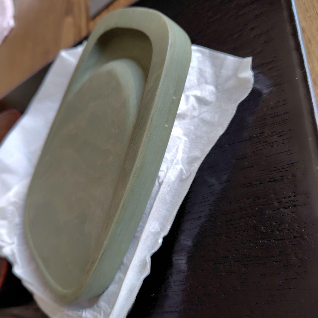 硯　松花江緑石硯　蓋付き硯楕円形 書道具