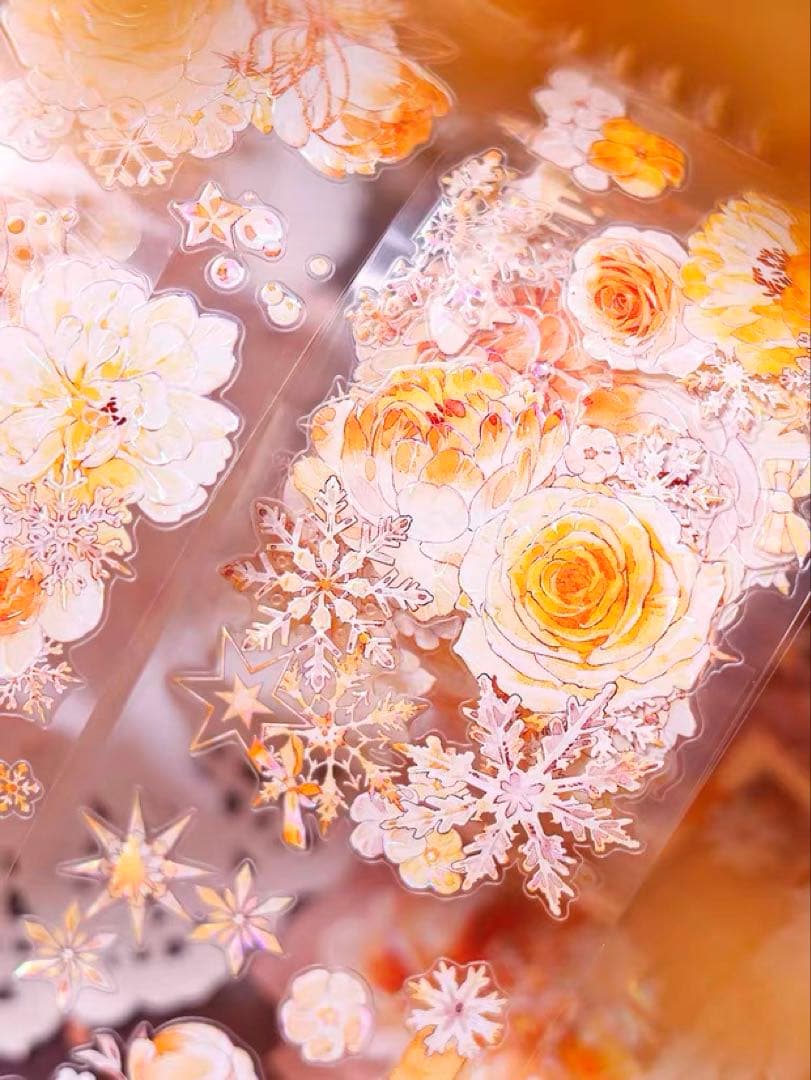 【9572】海外6m巻　貝殻光カッティングマスキングテープ　お花装飾系　オレンジ