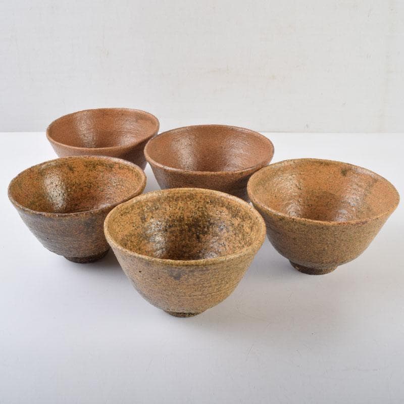 茶道具　楽浪窯　岡正一郎作　伊羅保茶碗　数茶碗　十客　共布共箱　M　R9550H