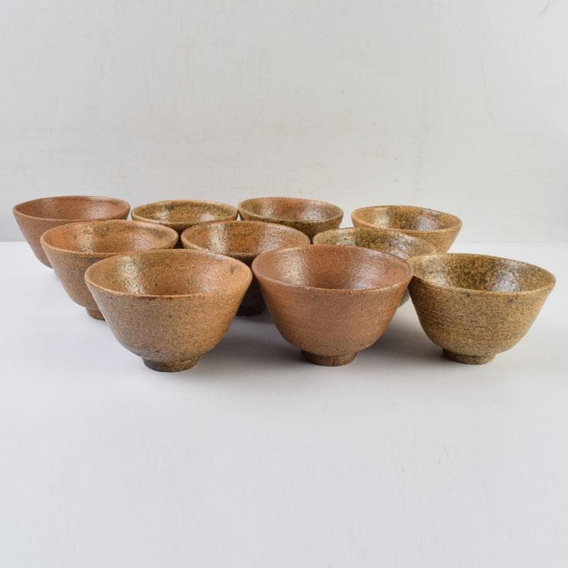 茶道具　楽浪窯　岡正一郎作　伊羅保茶碗　数茶碗　十客　共布共箱　M　R9550H