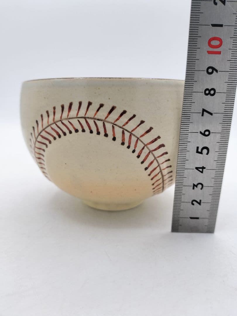 d065【新品・未使用】野球ボール茶碗・国産真茶筌セット 中村良二 木箱 茶道具