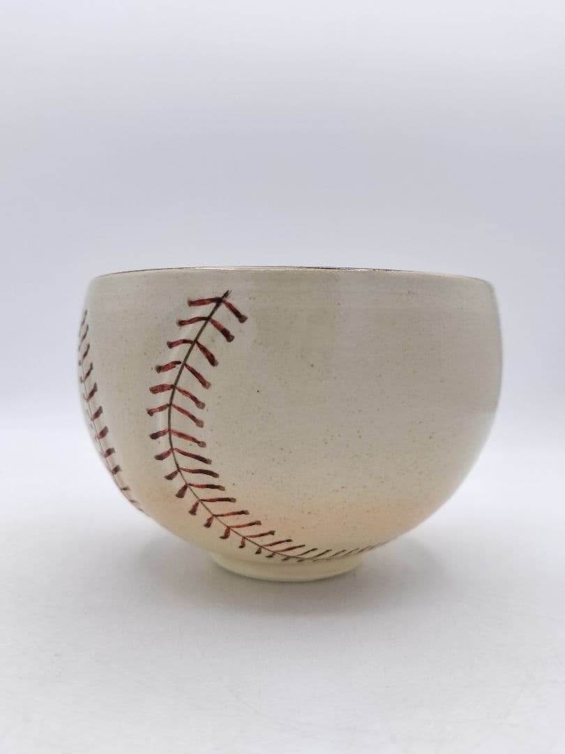 d065【新品・未使用】野球ボール茶碗・国産真茶筌セット 中村良二 木箱 茶道具