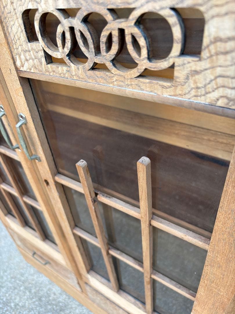 木製アンティーク家具 ガラス扉付き戸棚 水屋