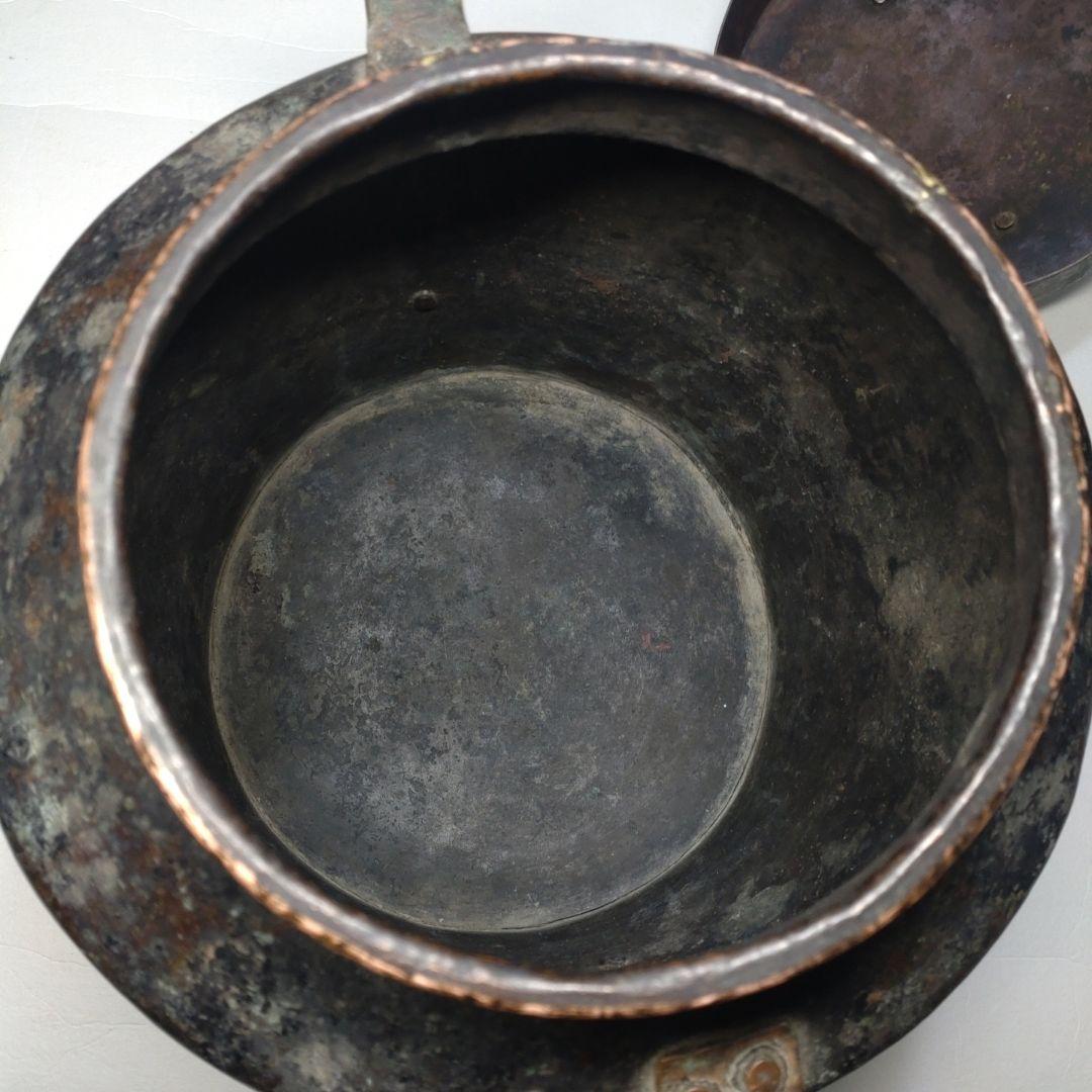 古い銅製 炭入れ 火消壺 ／赤銅 銅壺 炭壺 昭和前期
