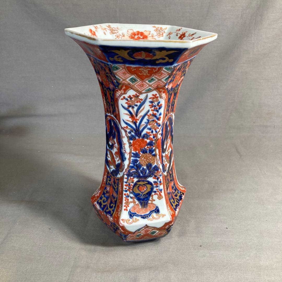 【古伊万里文】古伊万里の伝統　有田古伊万里文　染錦極錦花籠鳳凰絵　六角花瓶