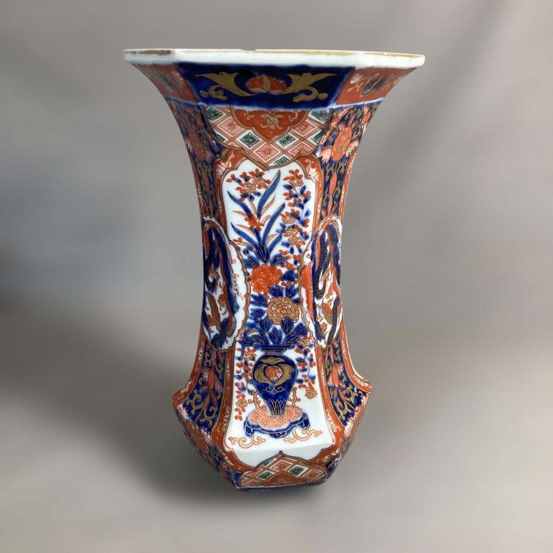 【古伊万里文】古伊万里の伝統　有田古伊万里文　染錦極錦花籠鳳凰絵　六角花瓶