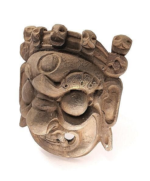 【 マハーカーラ（バイラヴァ）】　シヴァ神　木彫面　マッラ朝～ネパール朝初期
