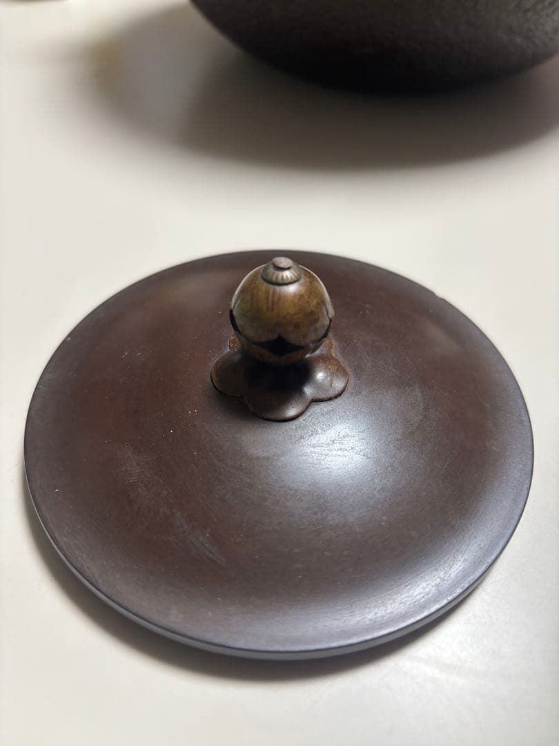 鋳物 茶釜 丸形 茶色 蓋付き