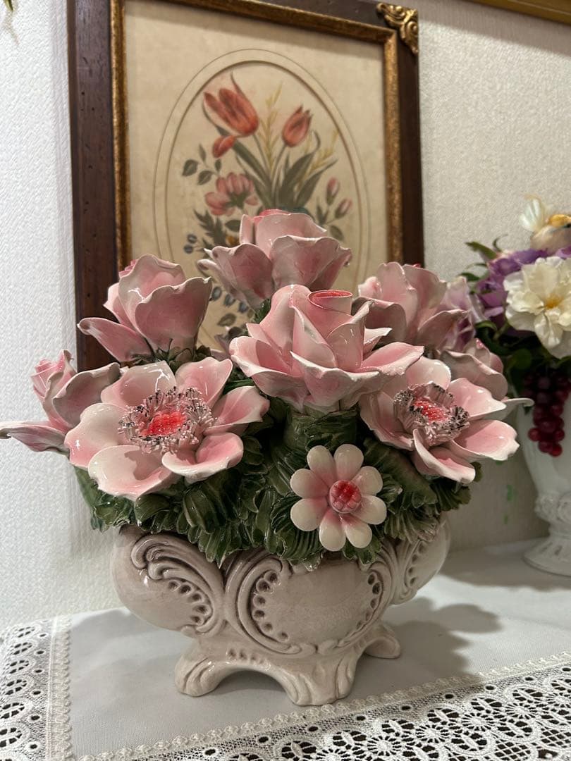 イタリア　特大陶花　オブジェ　置物
