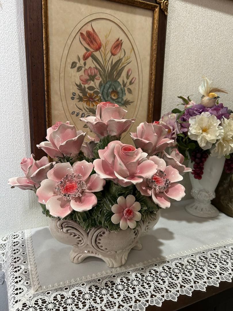 イタリア　特大陶花　オブジェ　置物