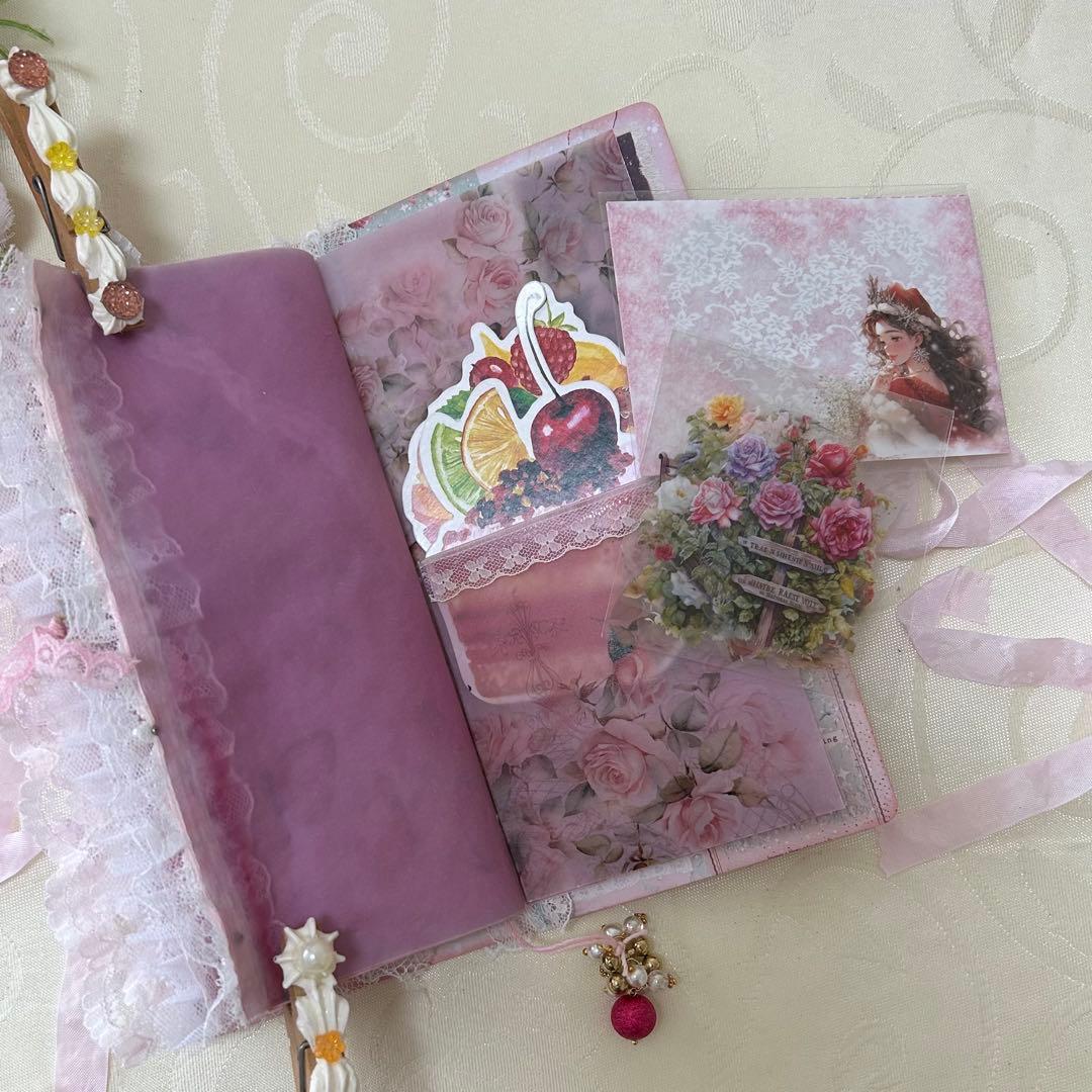 薔薇とレースのトレペジャーナル& タグクリップブック Cherry Sweet