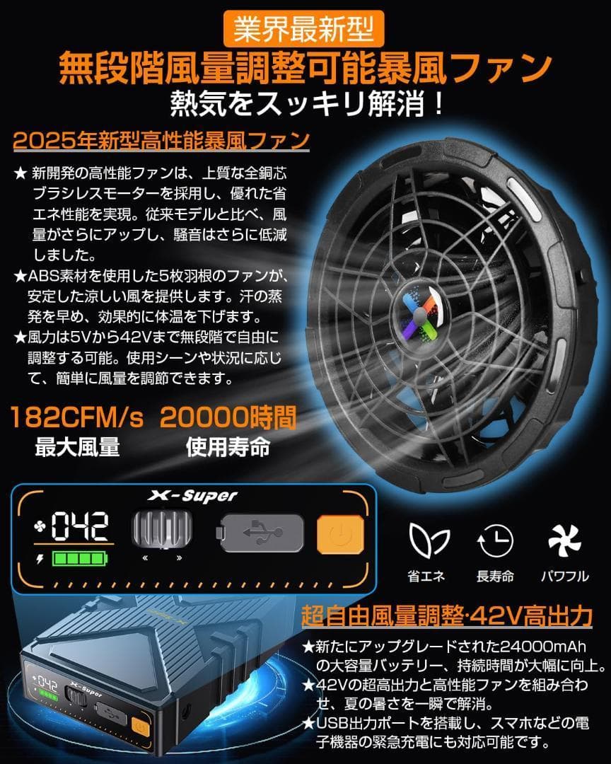 T769 空調服用ファン 超強力42V バッテリーセット