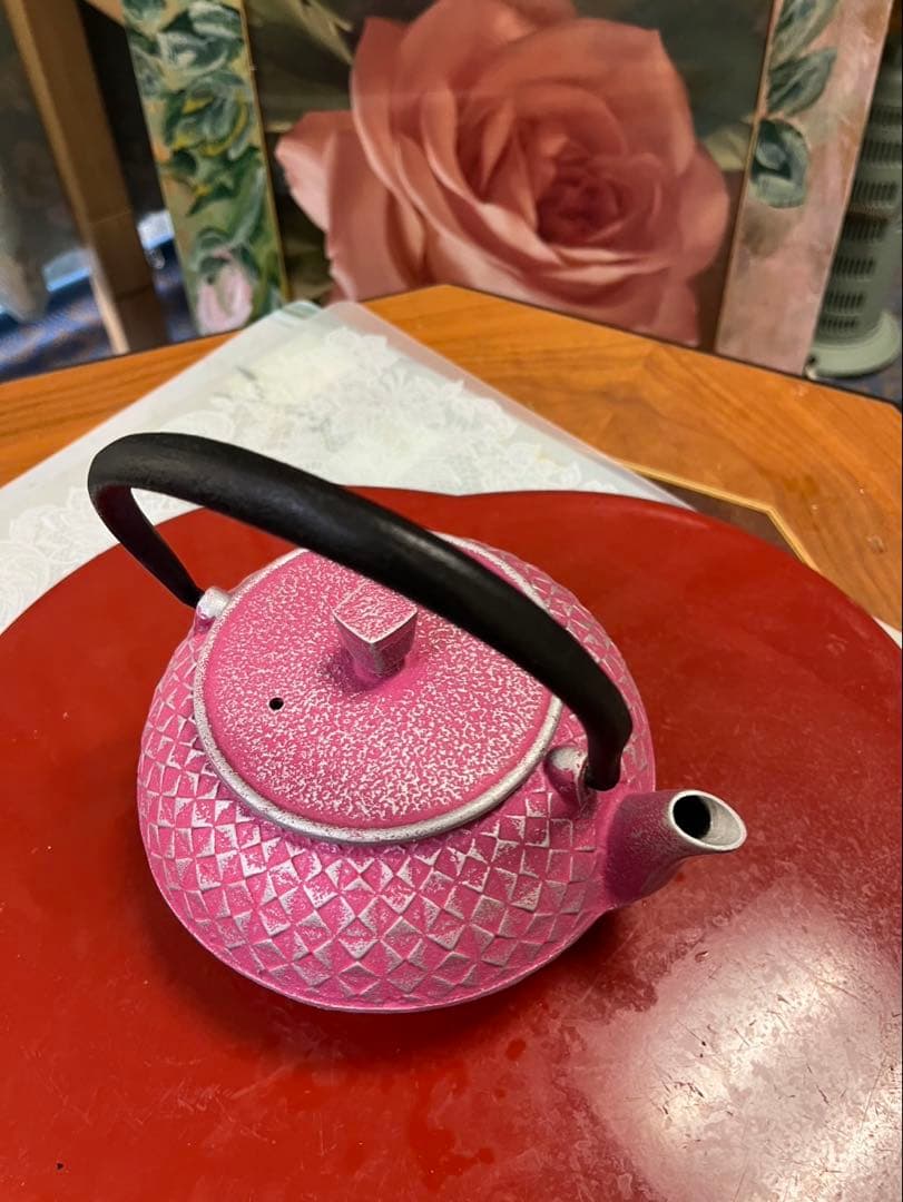 ピンク鋳鉄急須 ダイヤモンド模様 1.2L