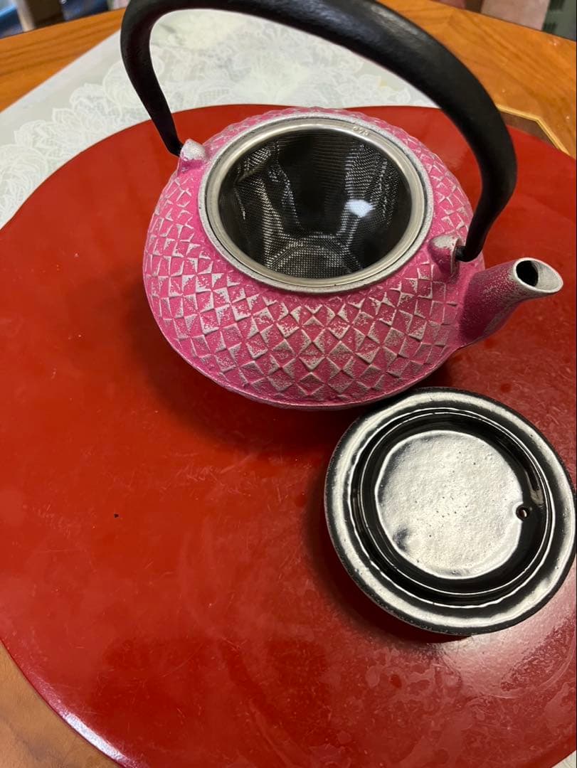 ピンク鋳鉄急須 ダイヤモンド模様 1.2L