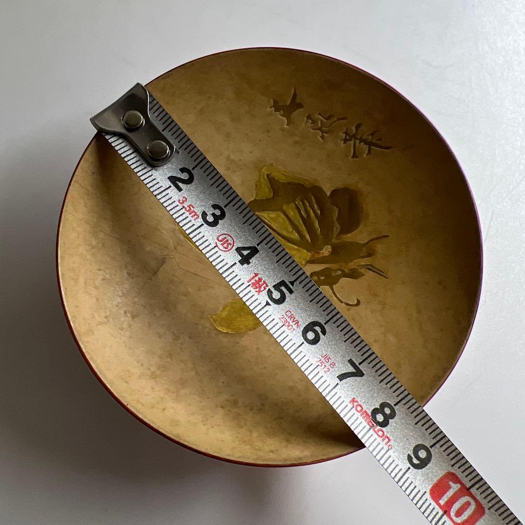 玉山製花押　文晁筆　朱塗蝶蒔絵盃　口径約8.5㎝　東Y8-0331☆2F