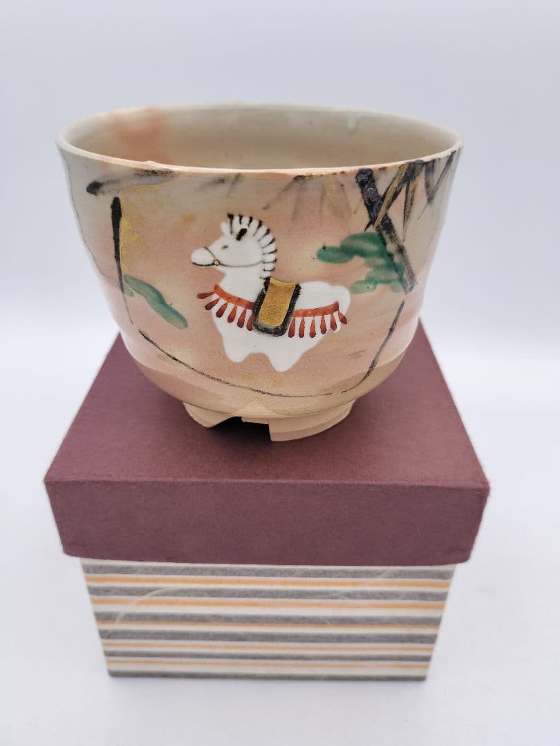 c082 茶碗 干支 午　絵馬 村田亀水 紙箱 茶道具 古物