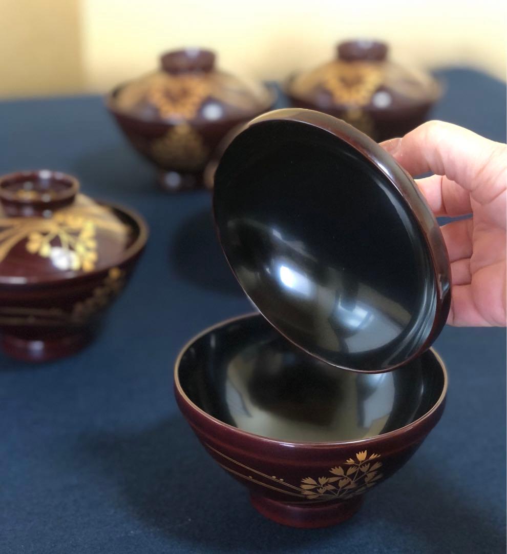 ❗️割引《R》輪島塗 芹蒔絵 吸物椀5客 木製漆器 懐石　260212け2