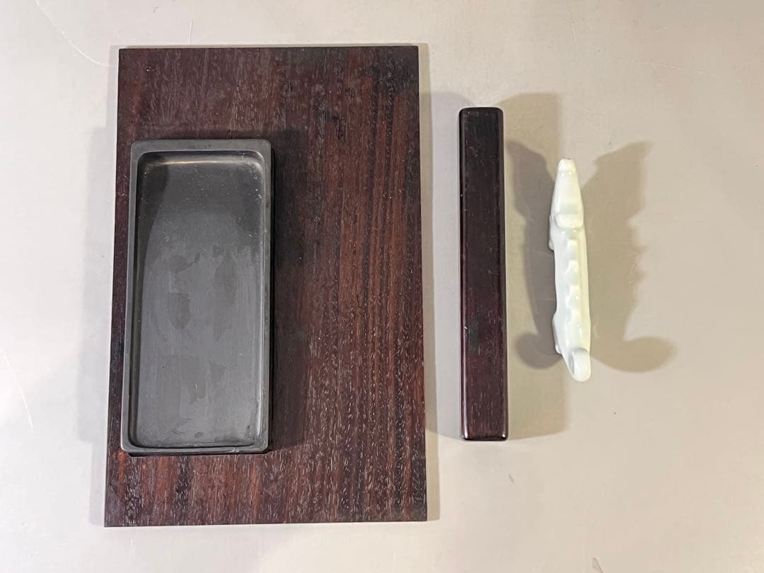 PR006 文房具 古い 唐木硯箱 紫檀 紙鎮