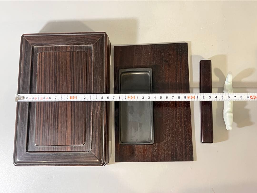 PR006 文房具 古い 唐木硯箱 紫檀 紙鎮
