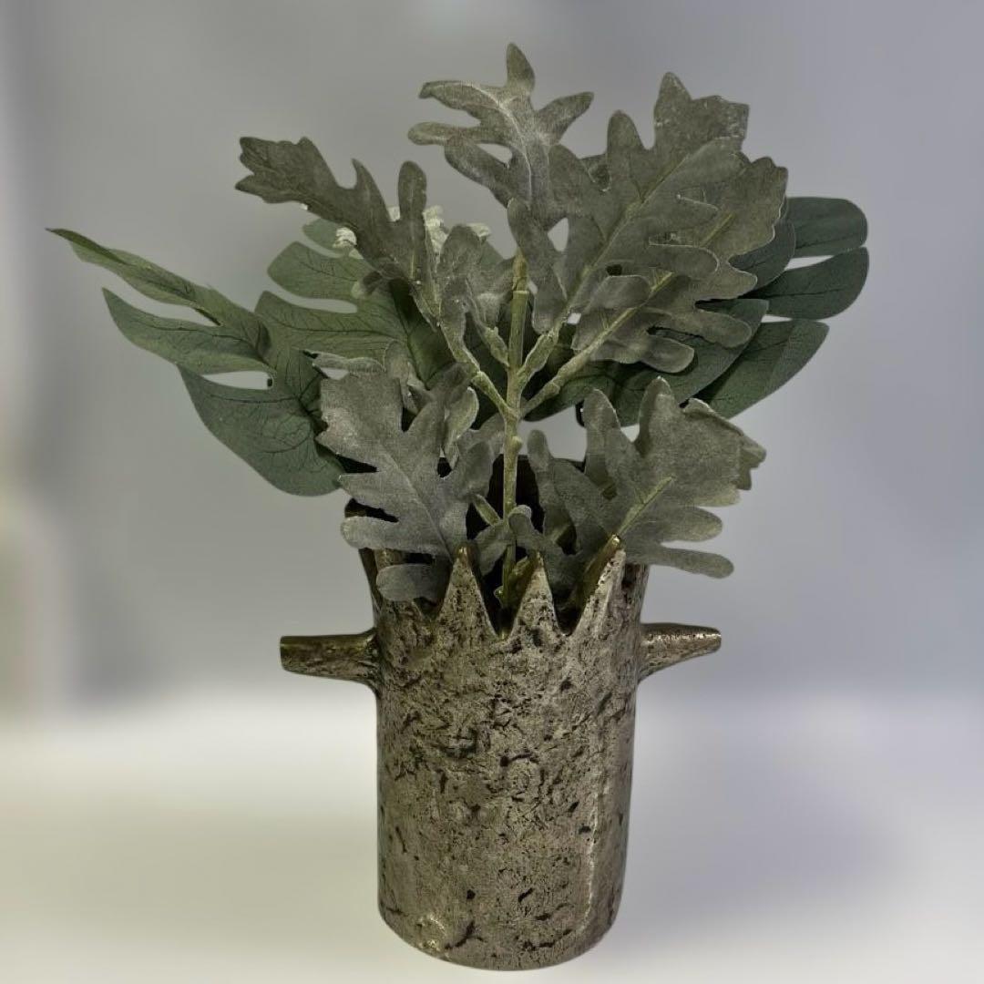【未使用】雅山 作 白銅 鋳金 花器 棘 オブジェ 現代工芸 希少