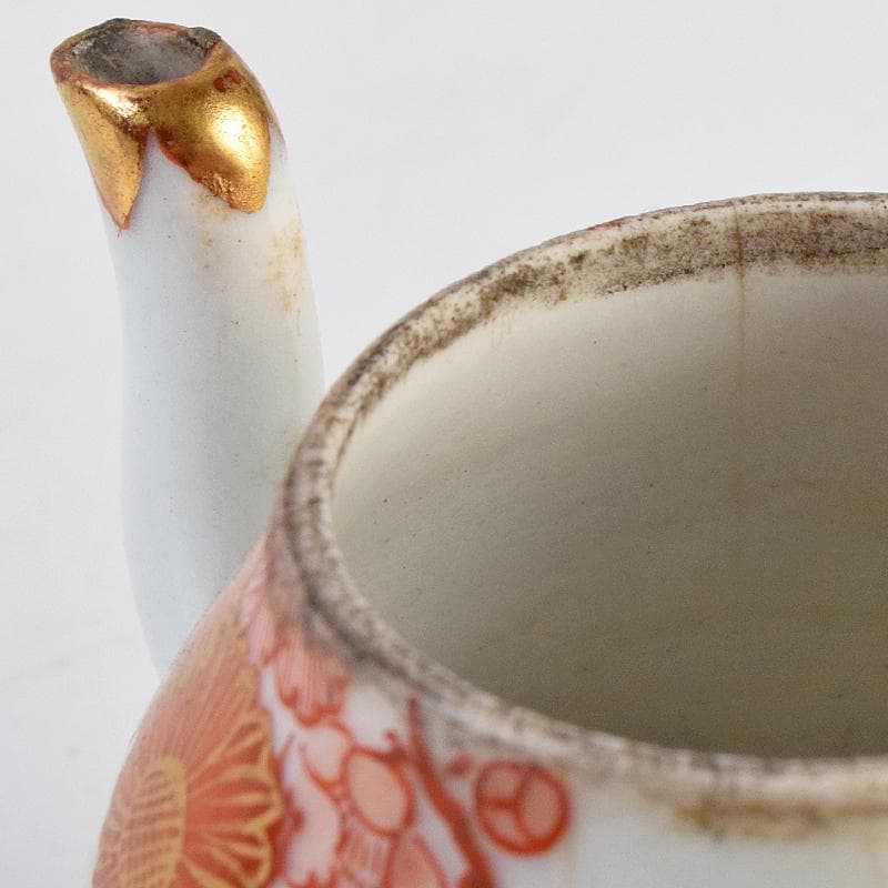 九谷焼　古九谷　赤絵金彩　花文　急須　時代箱付　D　R9647