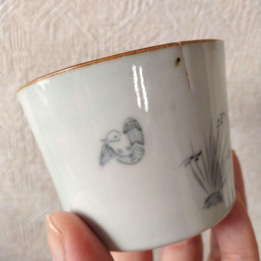 《新春セール！》古伊万里染付雀と稲束の図蕎麦猪口江戸時代