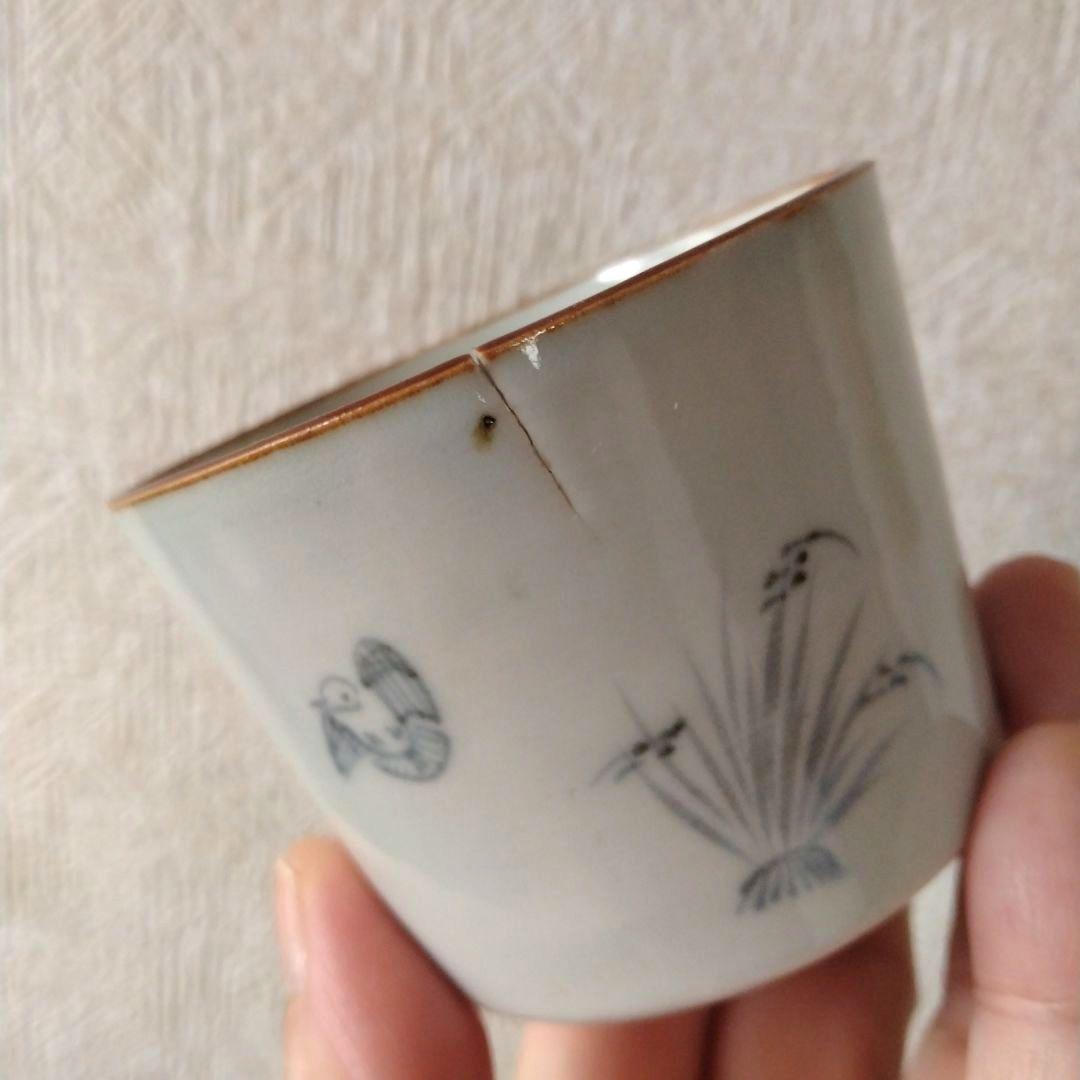 《新春セール！》古伊万里染付雀と稲束の図蕎麦猪口江戸時代