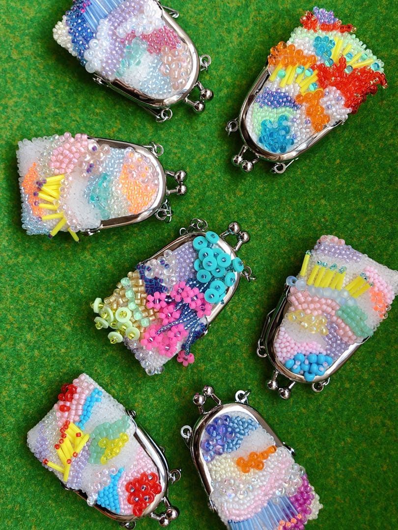 ハンドメイド　ビーズネックレス　がま口　がま口ネックレス　omamori