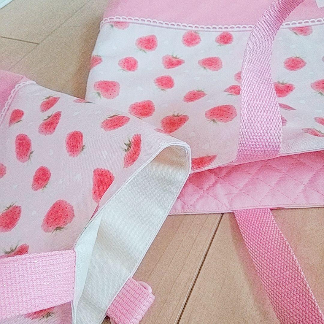 ハンドメイド 入園入学グッズ 女の子 苺 花 上履き袋 ランチョンマット 手提げ