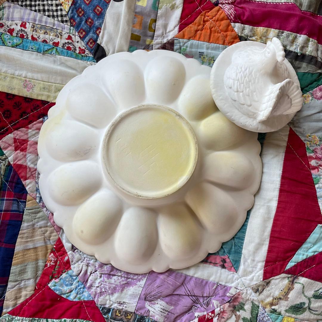 アンティーク　ダブルエッグ陶器ニワトリ