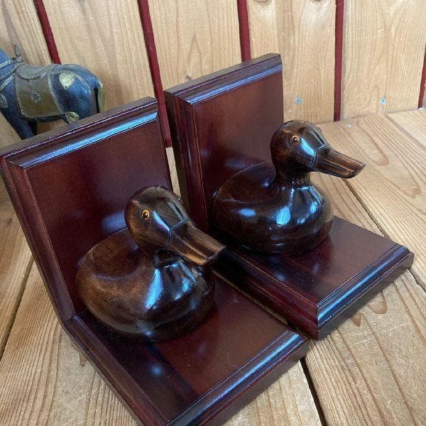 ヴィンテージTSUBOGEN木味ハンドメイド ウッド デコイ ブックエンド*鴨