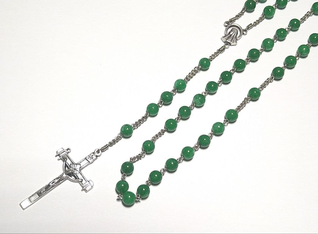手編みロザリオ・翡翠 (6mm)　Handmade Rosary 240313