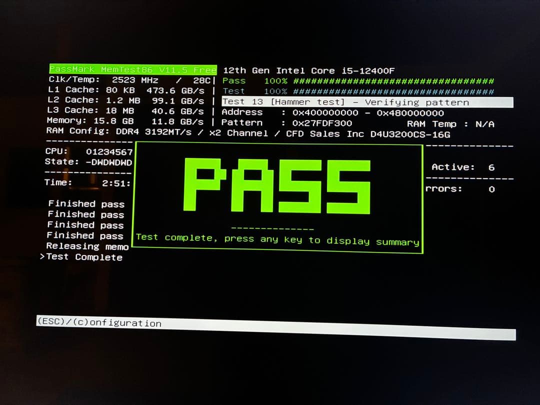 CFD DDR4メモリ 16GB 3200MHz Memtest合格品