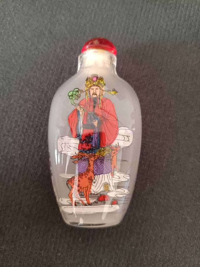 【希少・美品】中国伝統工芸 内絵鼻煙壷（びえんこ）4点セット 福禄寿財 縁起物