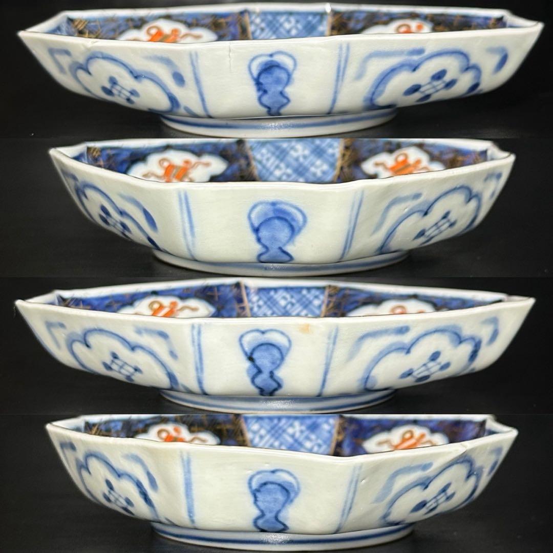 ★ 古伊万里 金彩 色絵 山・鳥・網 変形菱形皿 3枚/食器！★管理175