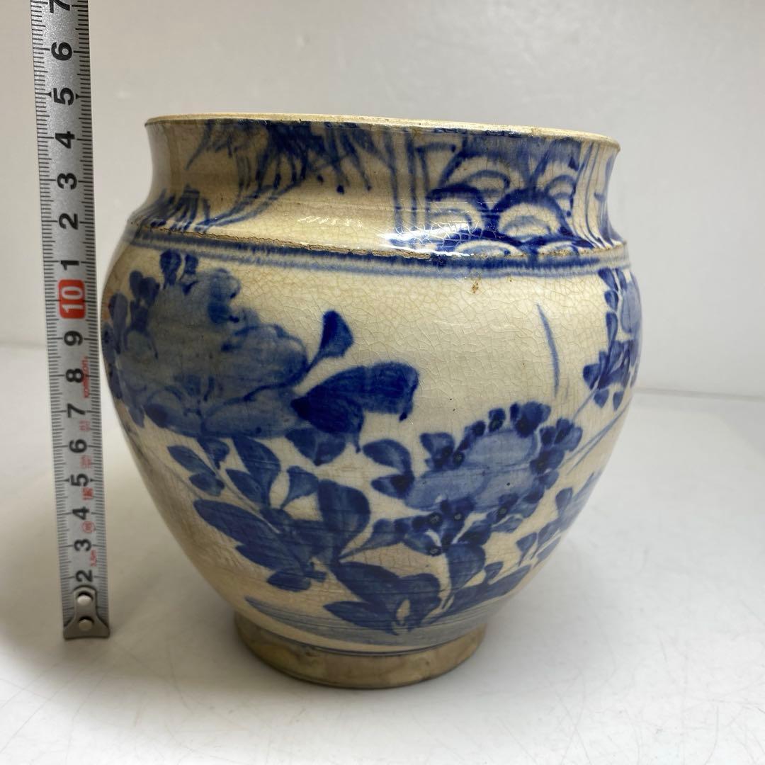 李朝　染付　壺　高さ約14.6㎝　東さ8-0328①