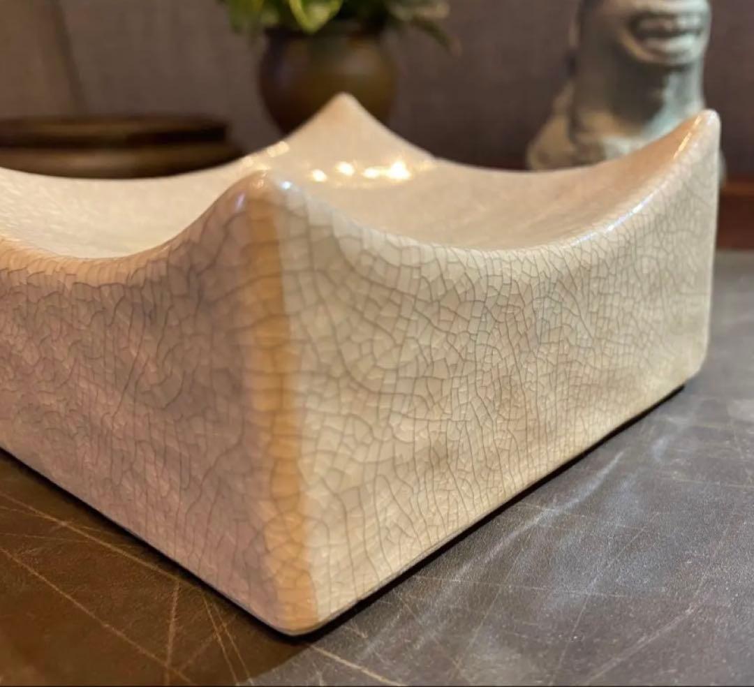 【極美品・お香たて】・手作り・鋳鉄(アンアン)台座・陶器香皿・２点セット レア