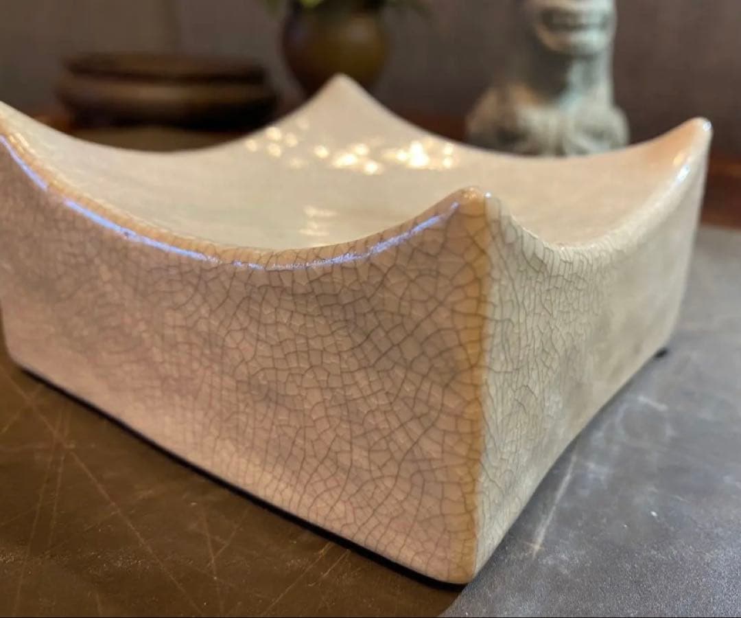 【極美品・お香たて】・手作り・鋳鉄(アンアン)台座・陶器香皿・２点セット レア